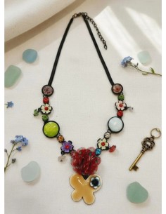 Collar Dijes Flores Piedras...
