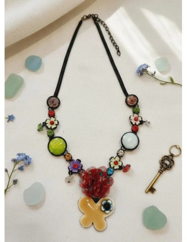 Collar Dijes Flores Piedras Metal...
