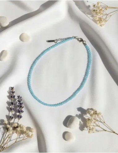 Collar De Cuentas Celeste Corto...