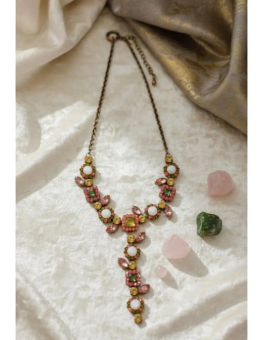 Collar Piedras Strass Metal Hojas...