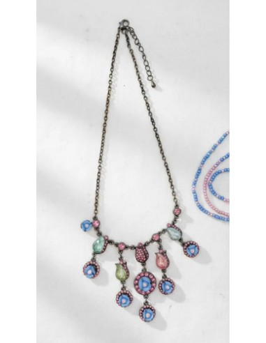 Collar Rosas Metal Strass Importado Lila