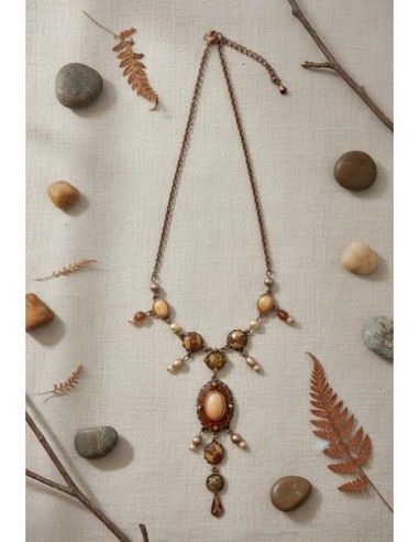 Collar Marron Dije Simil Perlas Metal...