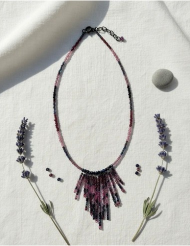 Collar Cuentas Con Flecos Importado Lila