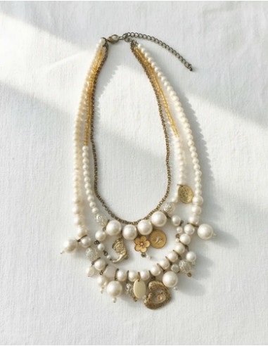 Collar 3 Capas Con Simil Perlas Dije...
