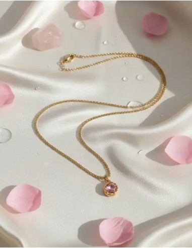 Collar Dorado Largo Dije Piedra Rosa...