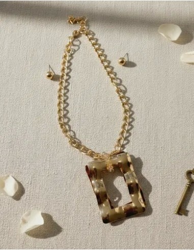 Conjunto Collar Aros Dorado Con Dije...