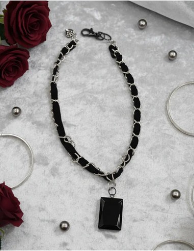 Collar Metal Con Tela Dije Piedra...