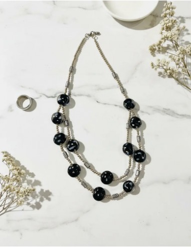 Collar De Bolitas Con Piedras Negras...