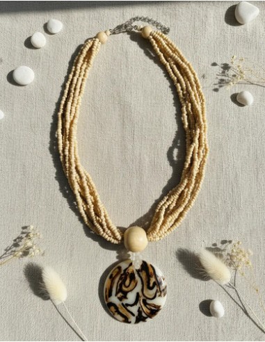 Collar Con Cuentas De Madera Dije...