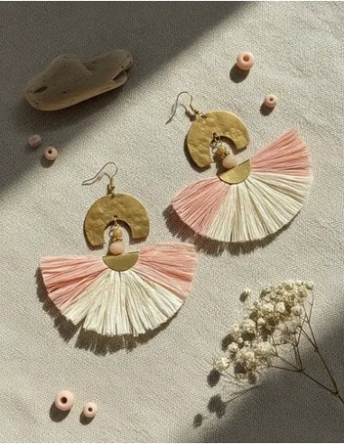 Aros Con Flecos Rosa Rosa