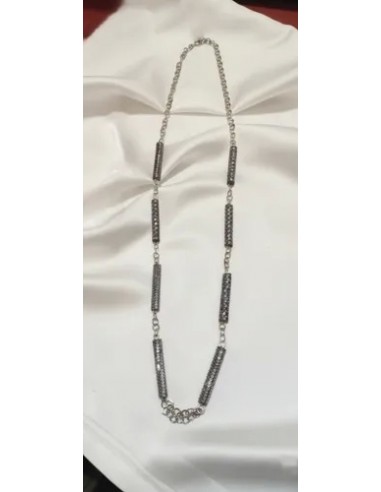 Collar Largo Gris Brillante Tubos...