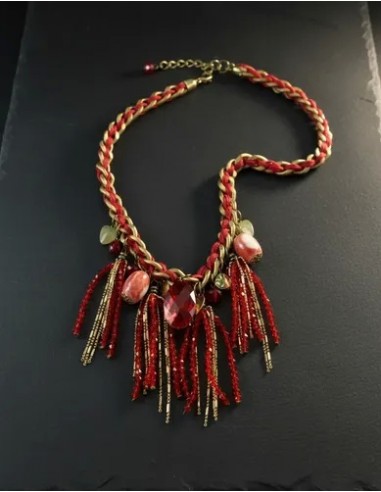 Collar Corto Cadena Con Piedras Rojas...