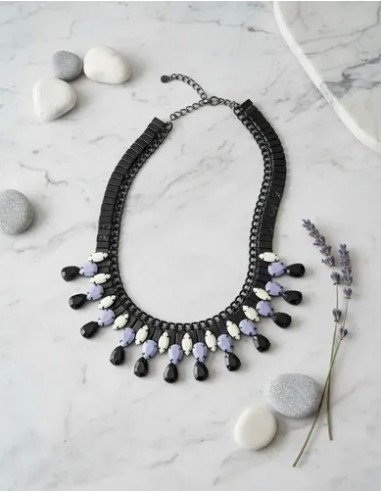 Collar Corto Cadena Negra Piedras 3...