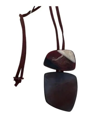 Collar Largo Cordon Marron Dije Azul...