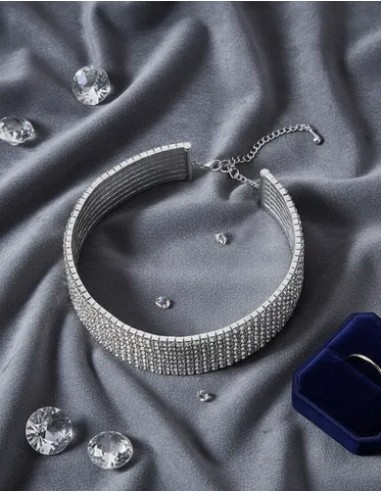 Collar Chocker Plateado Con 8 Líneas...