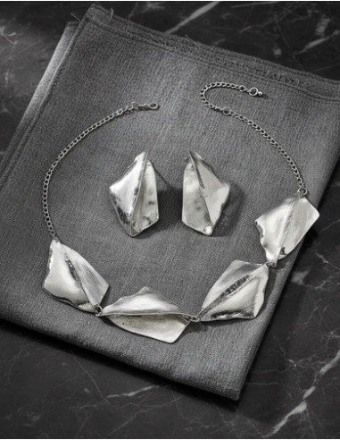 Conjunto Plateado Metal Cadena Collar...