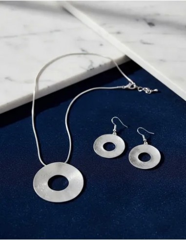 Conjunto Metal Plateado Collar Y Aros...