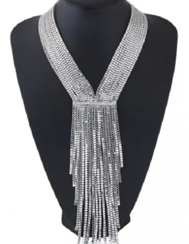 Collar Largo Plateado Malla Metal Con...