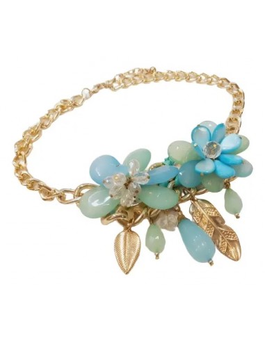 Collar De Flores Con Piedras Turquesa...