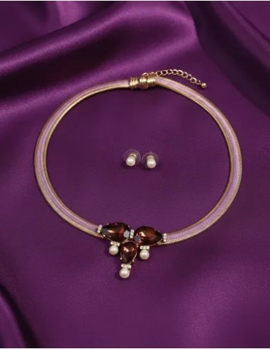 Conjunto Collar Aros Corto Piedras...