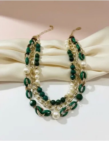 Collar Simil Perlas 3 Vueltas Verde...