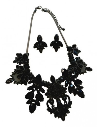 Conjunto Metal Flor Piedras Fiesta Negro