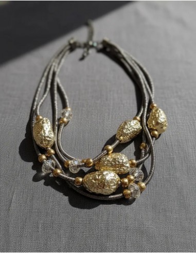 Collar Metal Piedras Oro Importado...