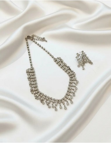 Conjunto Collar Aros Plateado Strass...
