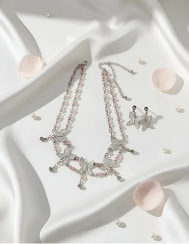 Conjunto Collar Aros Mariposa Rosa...