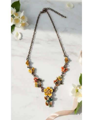 Collar Metal Con Flores Strass Marron...