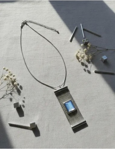 Collar Plateado Malla Piedra Azul...