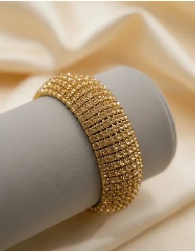 Pulsera Larga Con Strass Dorada...