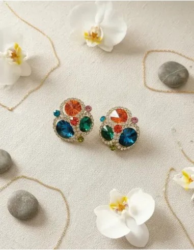 Aros Multicolor Verde Con Strass...