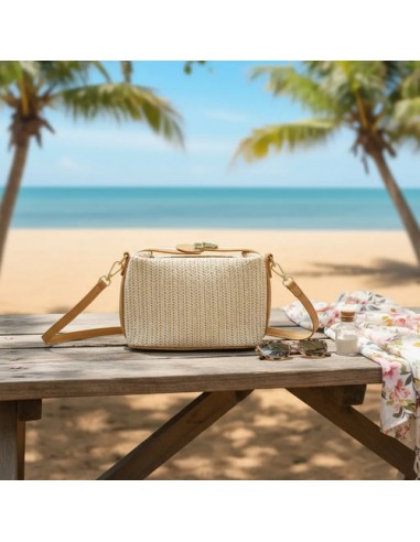 Cartera Bandolera Rafia Beige Simil...