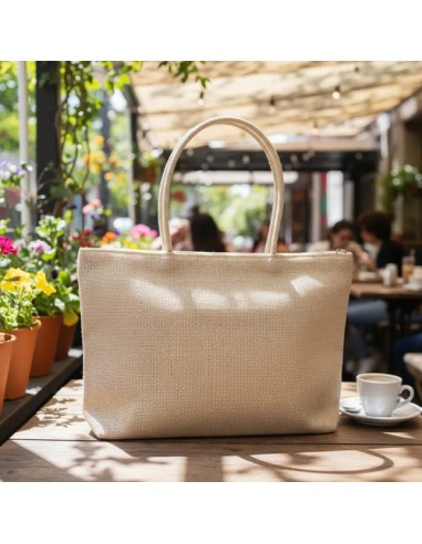 Bolso Cartera Rafia Grande Beige...