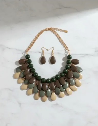 Conjunto Collar Aros Gotitas Verde...
