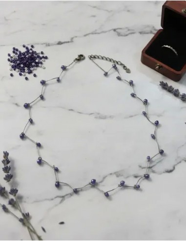 Collar Fino Corto Metal Con Cuentas...