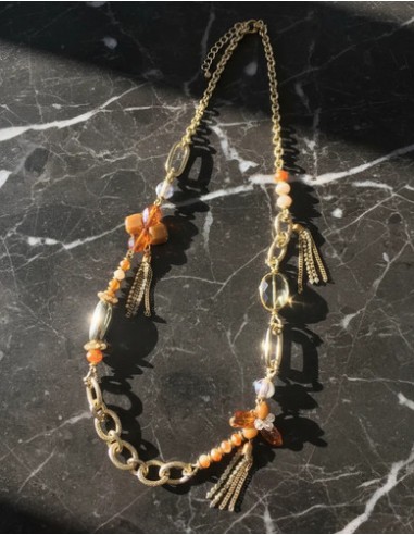 Collar Metal Largo Con Simil Perlas...