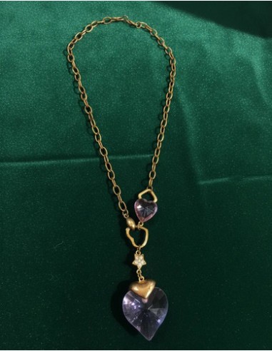 Collar Metal Con Dije Corazon Cristal...
