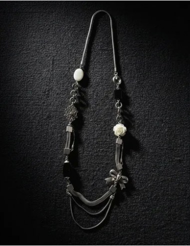 Collar Metal Largo Con Cristales Flor...