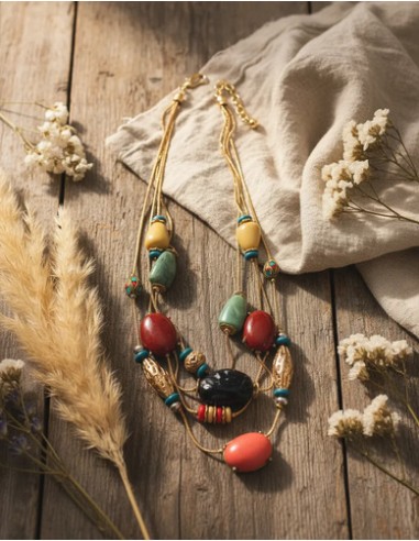 Collar Metal Cuentas Con Simil...