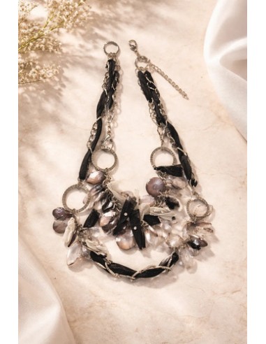 Collar Corto Con Cristales Tela...