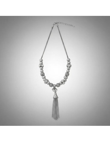 Collar Plateado Con Simil Perlas Y...