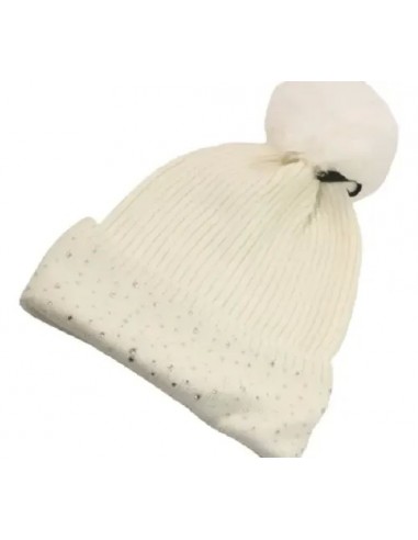 Gorro Tejido Blanco Pompon Strass...