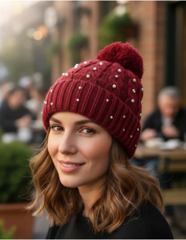 Gorro Tejido Con Pompon Y Strass...
