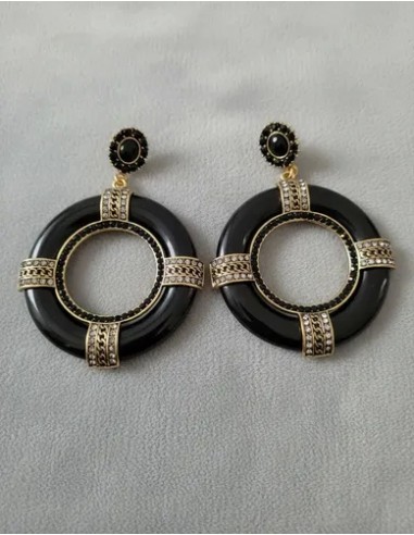 Par De Aros 2 Circulos Con Strases Negro