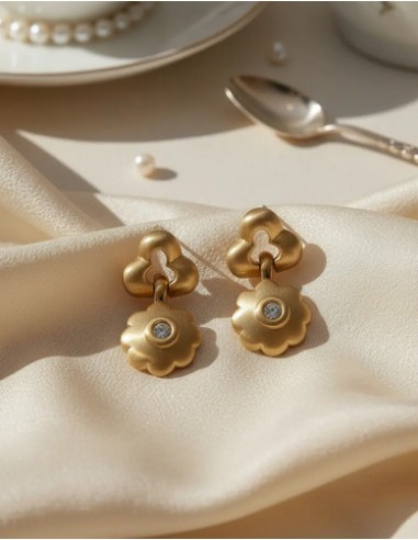 Par De Aros Flor Dorada Con Strass...