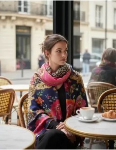 Pashmina Chal Floreada Azul...