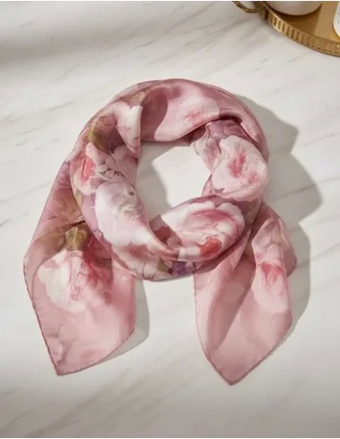 Pañoleta Rosa Pura Seda Floreadas...