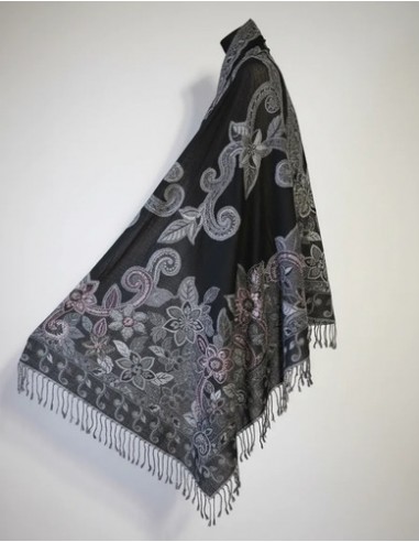 Pashmina Bordada Floreada Pura Lana...
